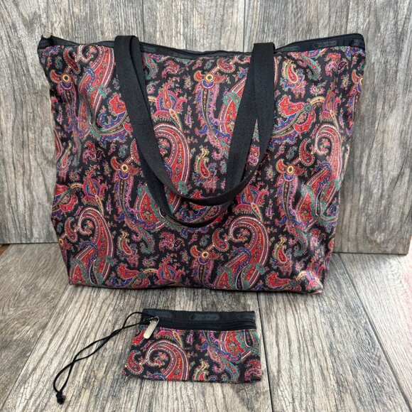 LeSportsac Weekender Carry on Travel Floral Paisley w/ Small Pouch 19in x 15in - Picture 1 of 13